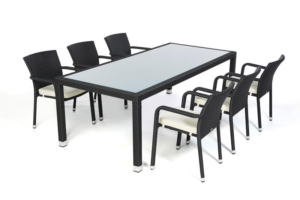 Rattan Gartenmöbel Garten Tisch und Stühle Orlando 220 Schwarz