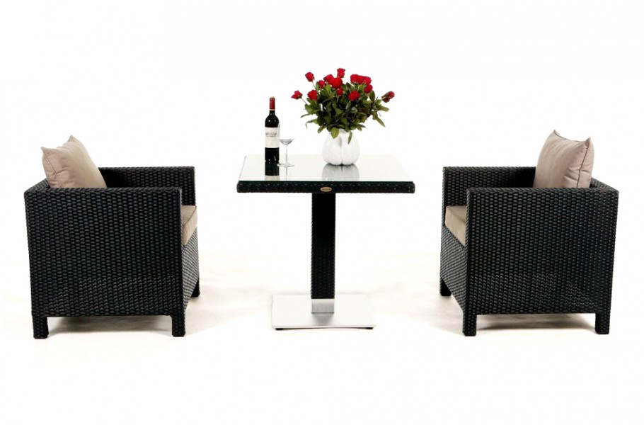 Rattan Garten Tisch Set Balcony schwarz
