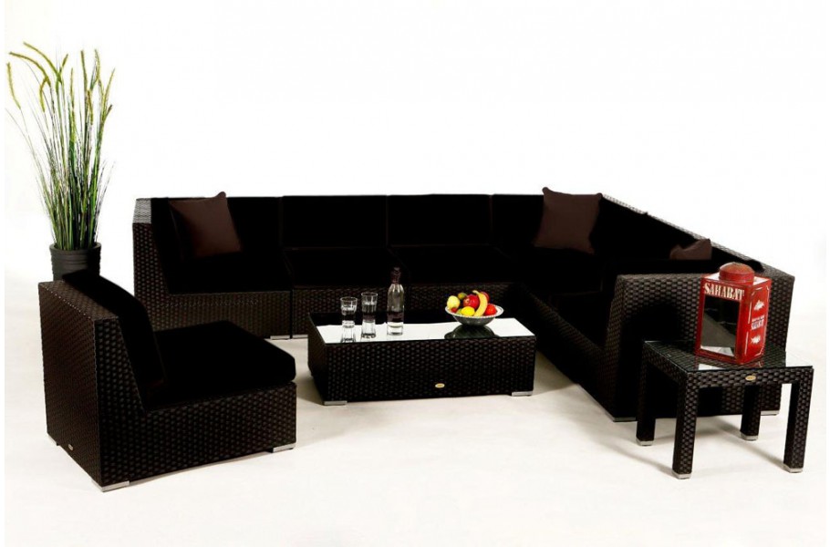 Überzugsset Schwarz für Bermuda Rattan Lounge