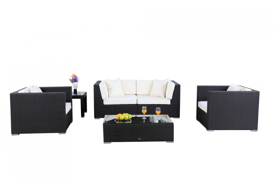 Rattan Lounge Gartenmöbel Bilbao, Überzug Beige