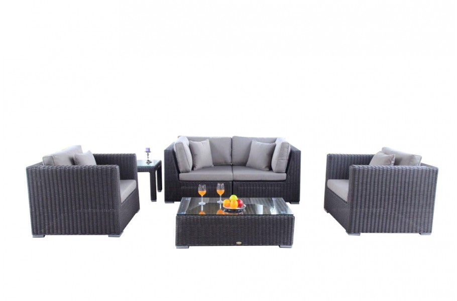 Rattan Gartenmöbel: Birmingham 2er Lounge Special Braun, Überzug Sandbraun