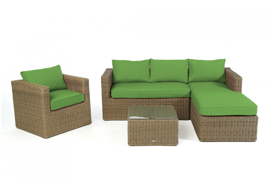 Rattan Lounge Brooklyn Natural round, Überzug Grün