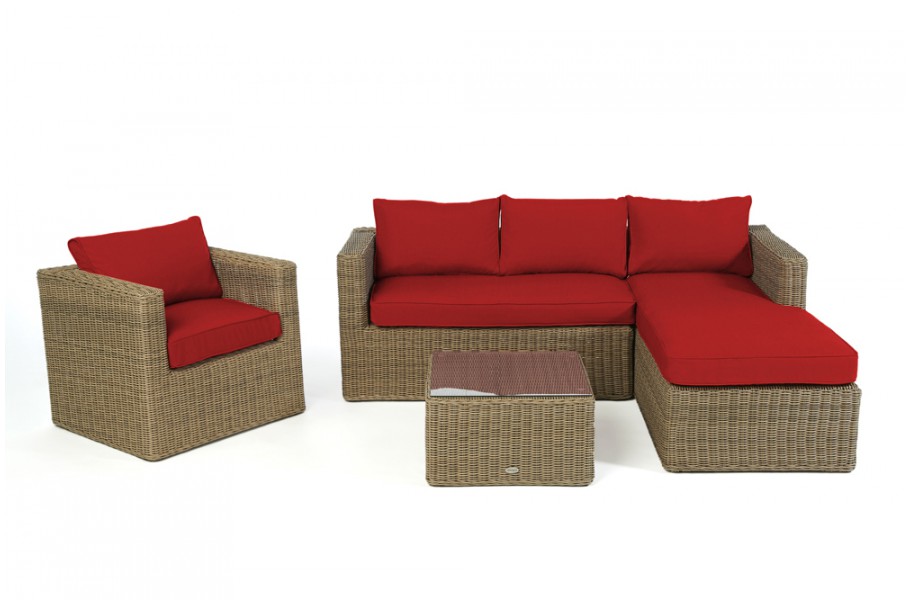 Brooklyn Rattan Lounge Natural round, Überzug Rot