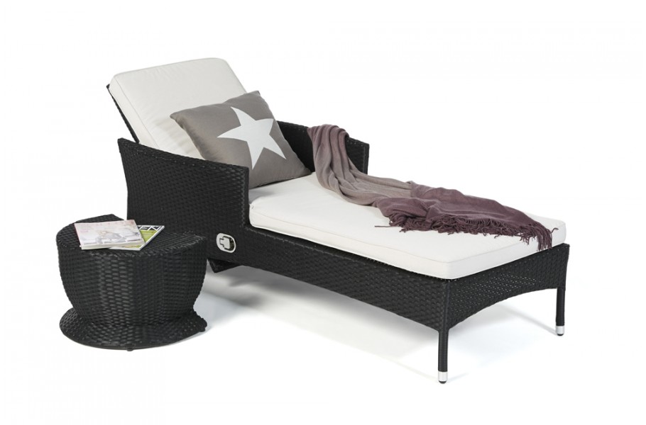 Bestellhocker für Rattan Sonnenliege Brooklyn gerillt Schwarz