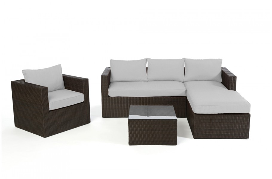 Rattan Lounge Brooklyn Braun, Überzug Grau