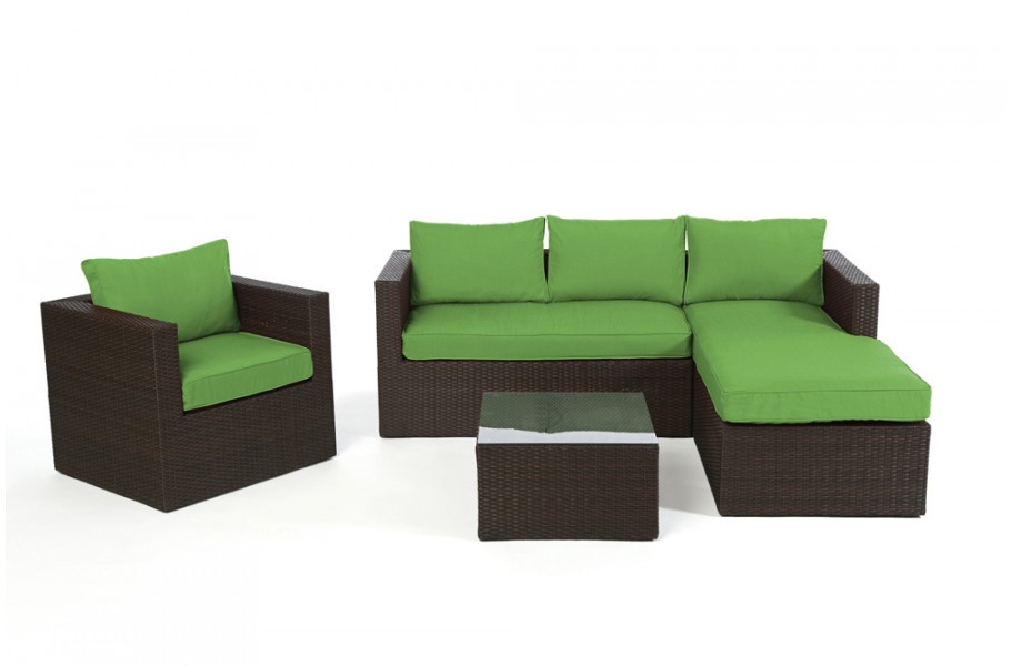 Rattan Lounge Brooklyn Braun, Überzug Grün