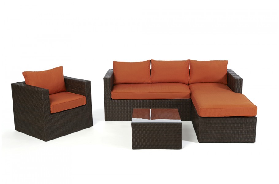 Rattan Lounge Brooklyn Braun, Überzug Orange