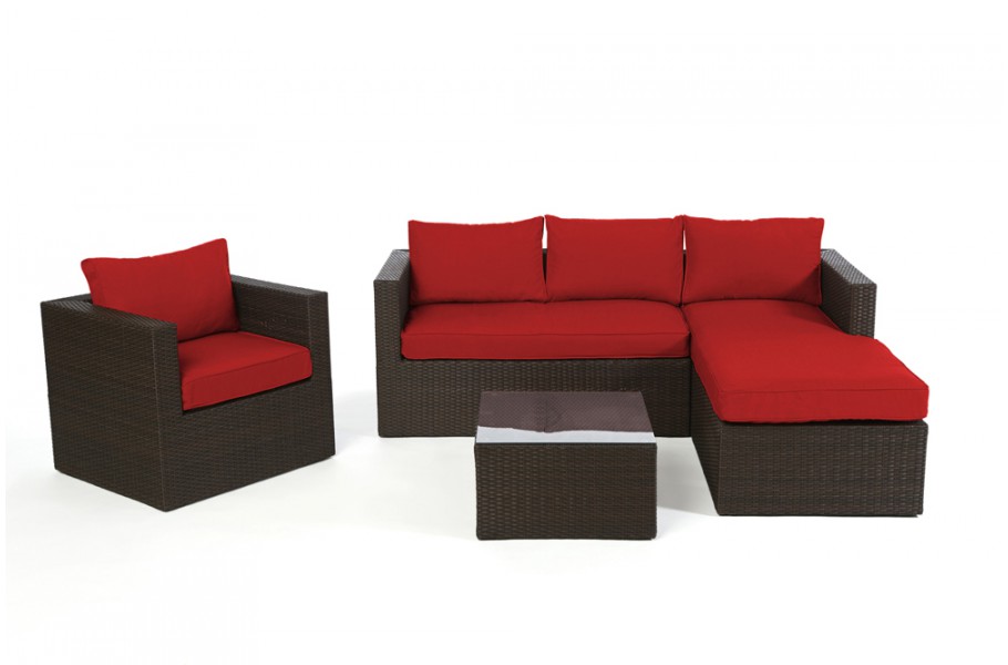 Brooklyn Rattan Lounge Braun, Überzug Rot