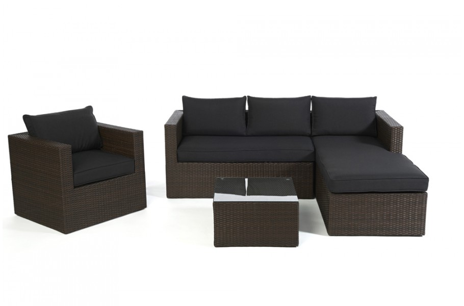 Rattan Lounge Brooklyn Braun, Überzug Schwarz