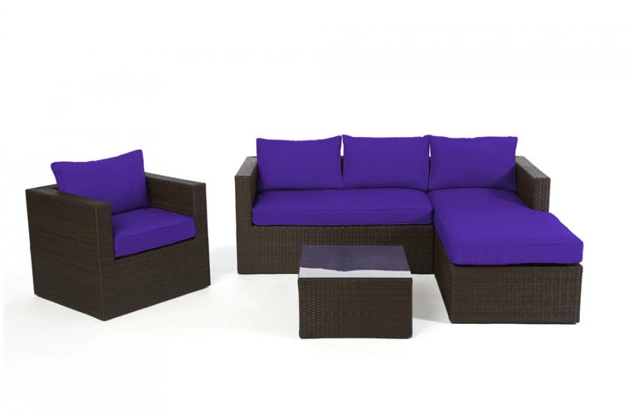 Rattan Lounge Brooklyn Braun, Überzug Violett