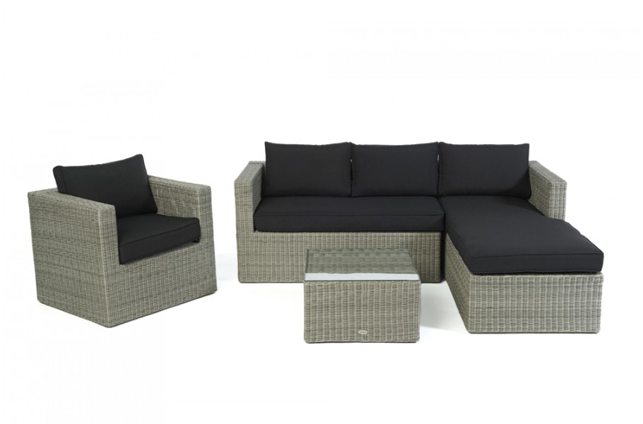 Rattan Lounge Brooklyn Grey round, Überzug Schwarz