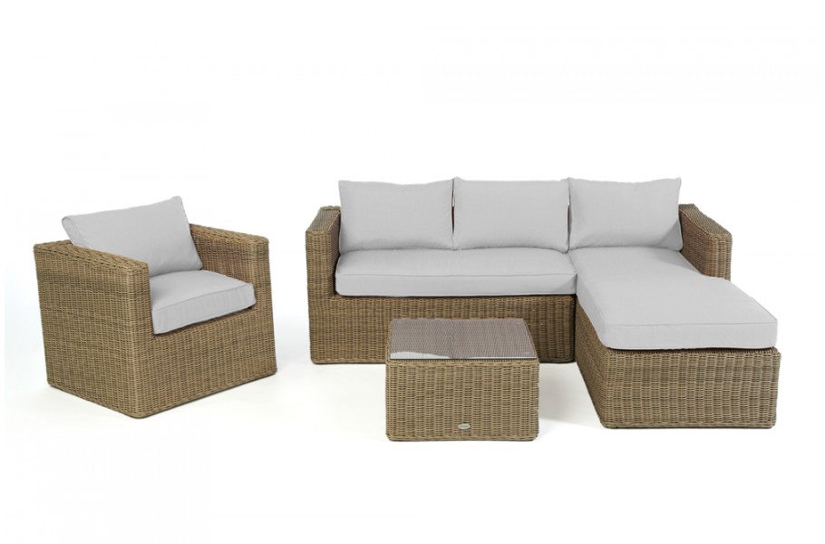 Rattan Lounge Brooklyn Natural round, Überzug Grau