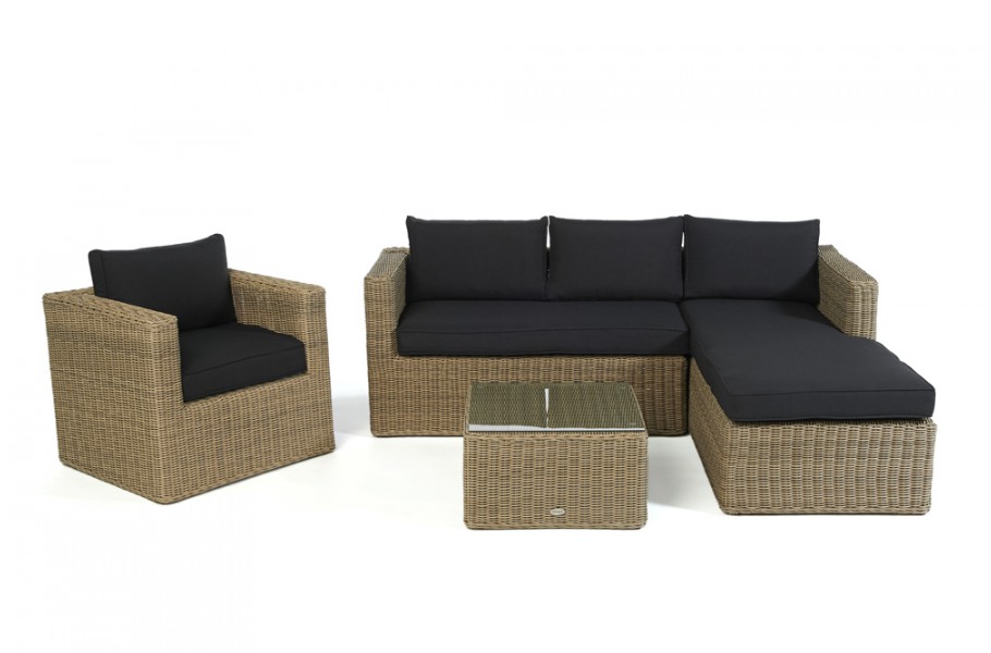Rattan Lounge Brooklyn Natural round, Überzug Schwarz