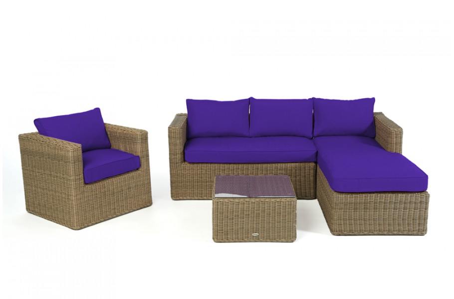 Rattan Lounge Brooklyn Natural round, Überzug Violett