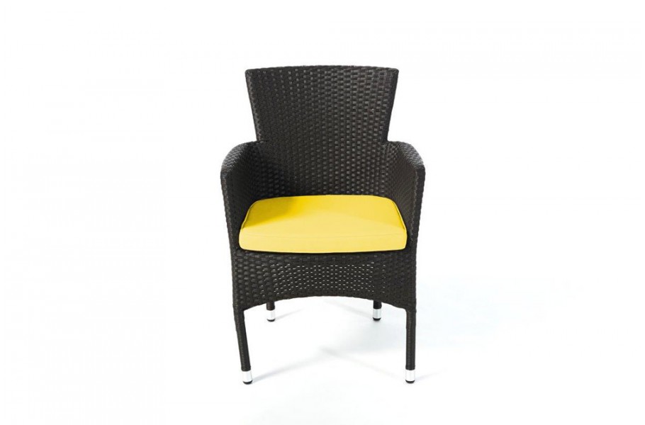 Rattan Stuhl California Dark Braun Polsterbezug Gelb