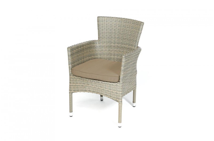 Rattan Stuhl California Dark Braun Polsterbezug Sandbraun