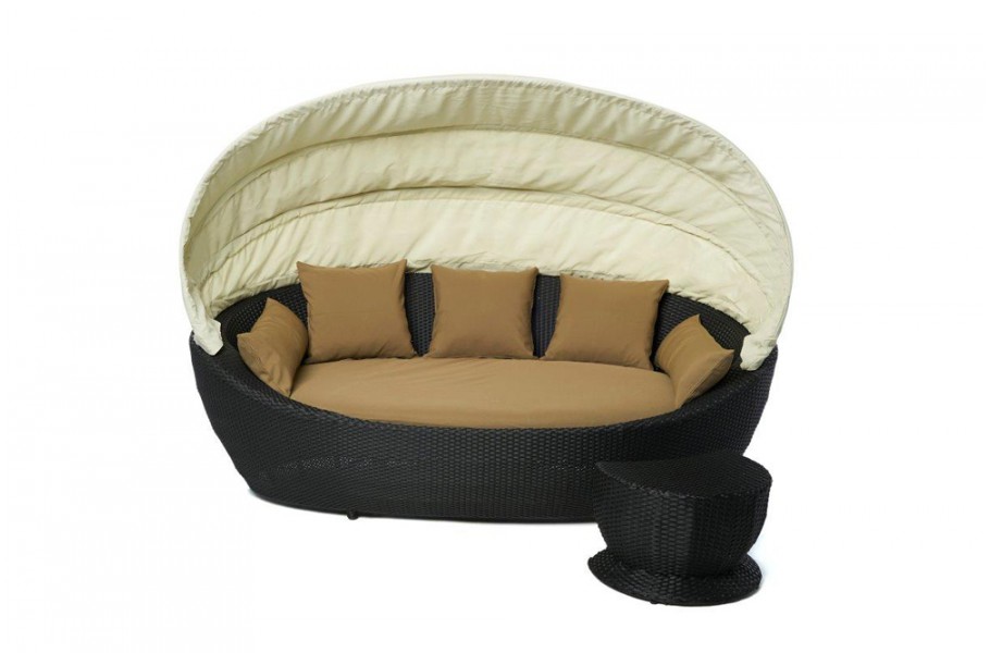Rattan Sonnenliege Dreamland Schwarz Überzug Sandbraun