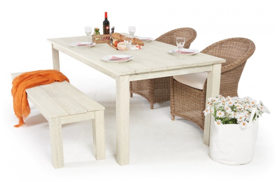 Elegance 200: Holztisch, Holzbank, 2 Stühle