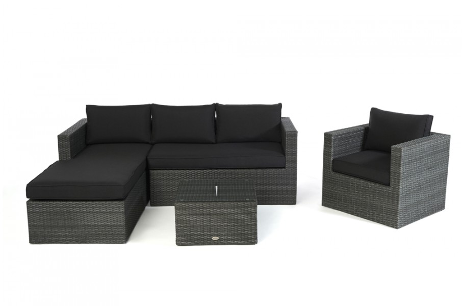 Rattan Lounge Brooklyn rechts, Überzug Schwarz