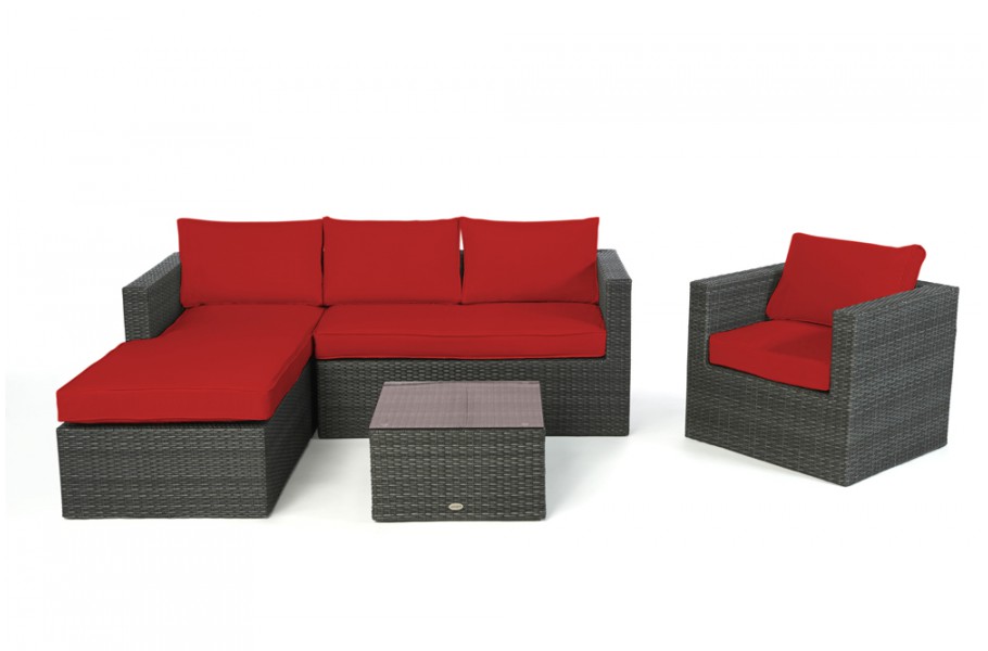 Brooklyn Rattan Lounge rechts, Überzug Rot