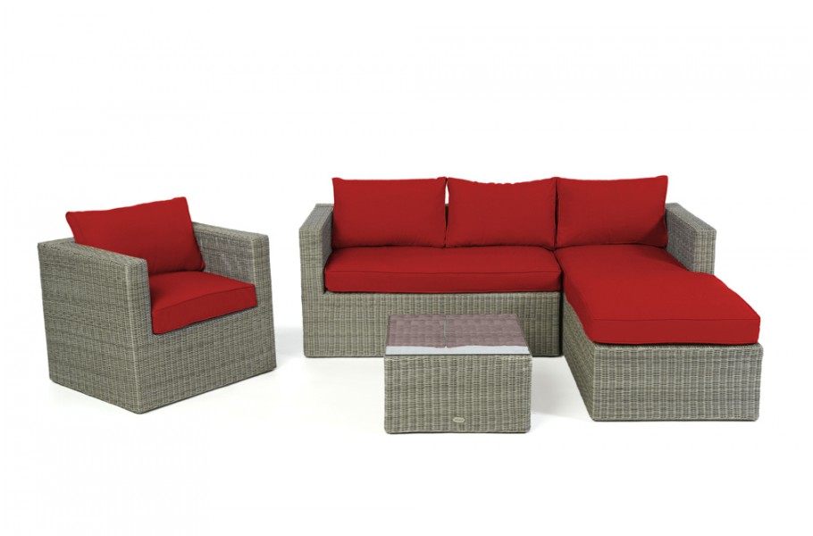 Brooklyn Rattan Lounge Grey round, Überzug Rot
