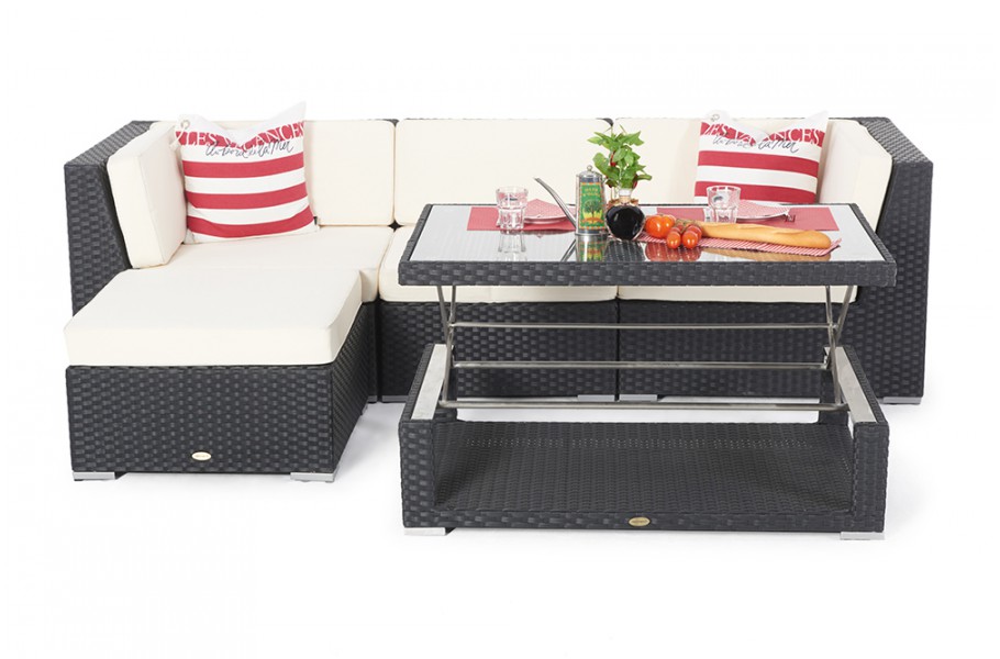 rattanlounge alicia schwarz mit zierkissen