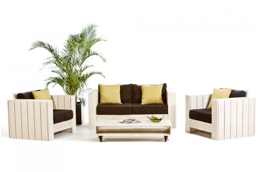 Holz Gartenmöbel Lounge Sitzgruppe aus Kiefernholz Cuba old white