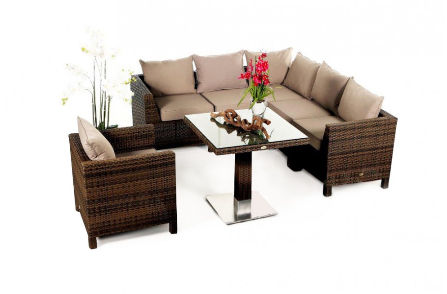 Garten Sitzgruppe Pandora braun, Polsterbezug sandbraun