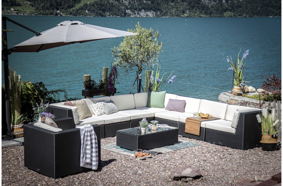 Gartenlounge Rattan Geflecht schwarz