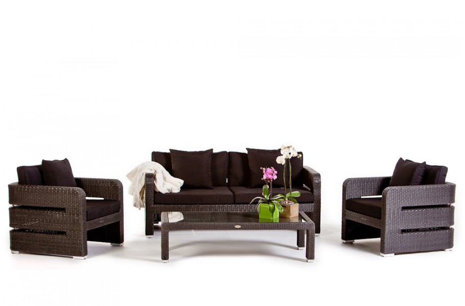 Rattan Gartenmöbel Lounge Sitzgruppe Kennedy schwarz