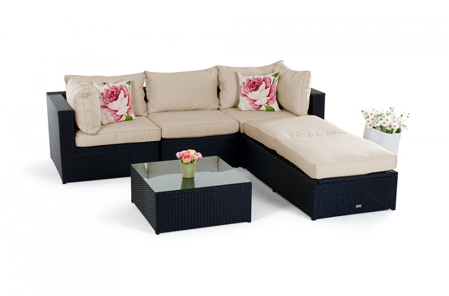 kuala-rattan lounge polster sandbraun gartenmoebel schwarz