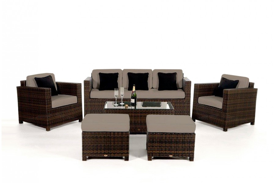 Rattan Gartenmöbel: Überzugsset Sandbraun für Luxury Deluxe 3er Lounge