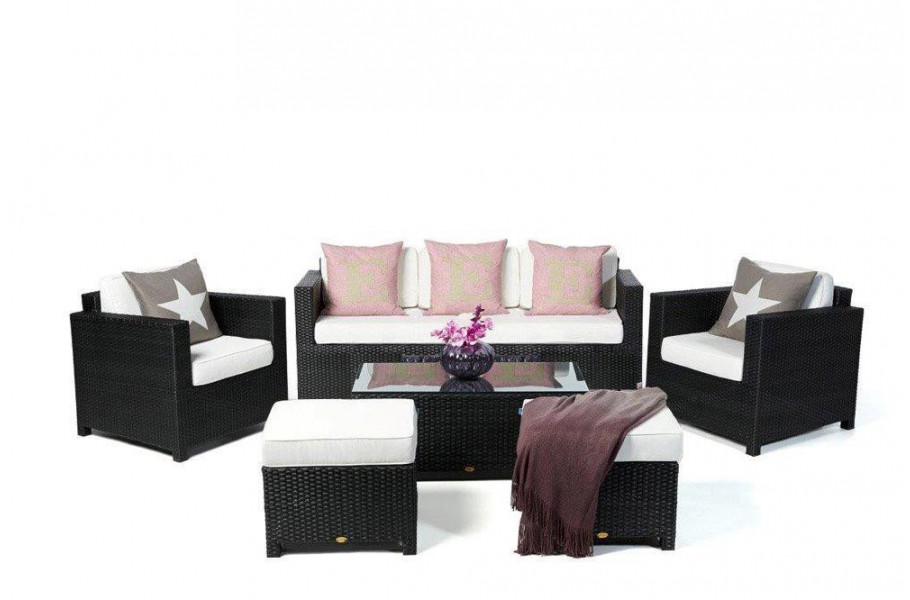 Luxury Deluxe 3er Rattan Lounge Schwarz