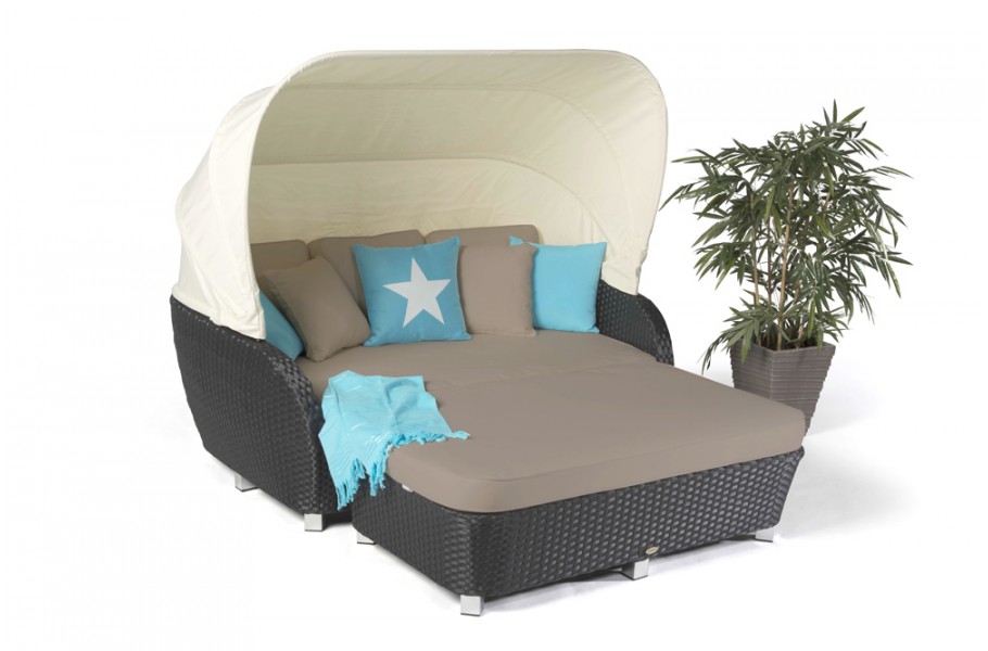 Rattan Sonnenliege Moonshine Schwarz, Überzug Sandbraun
