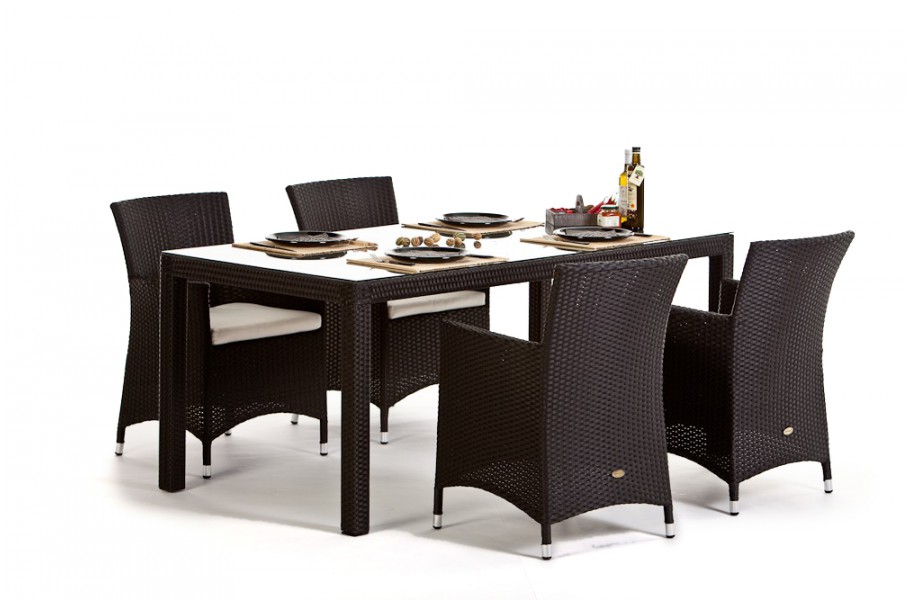 Rattan Gartenmöbel Tischset Nairobi 180 schwarz