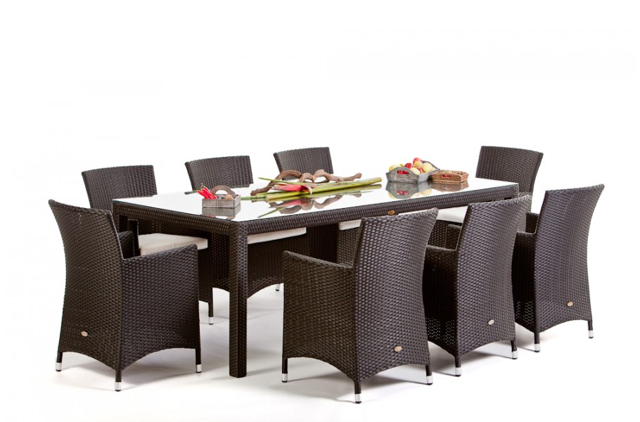 Rattan Garten Tisch und Stühle Nairobi Dining 220 Dark Braun