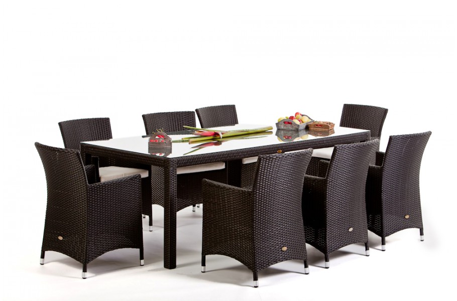 Rattan Gartenmöbel Tisch und Stuhl Nairobi Dining 220 Schwarz