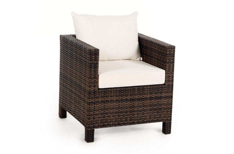 Rattan Gartenlounge Pandora Sessel mit Armlehne Mix Braun