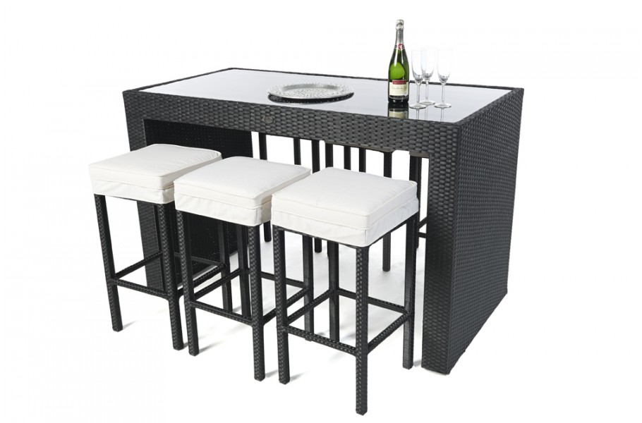 Rattan Gartenmöbel Bar Black Glass Schwarz