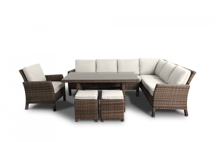 Rattan Ecklounge Dining Lounge Manchester natural Polsterbezug beige