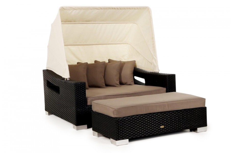Rattan Gartenmöbel Lounge Liege Beach Chair Überzug Sandbraun
