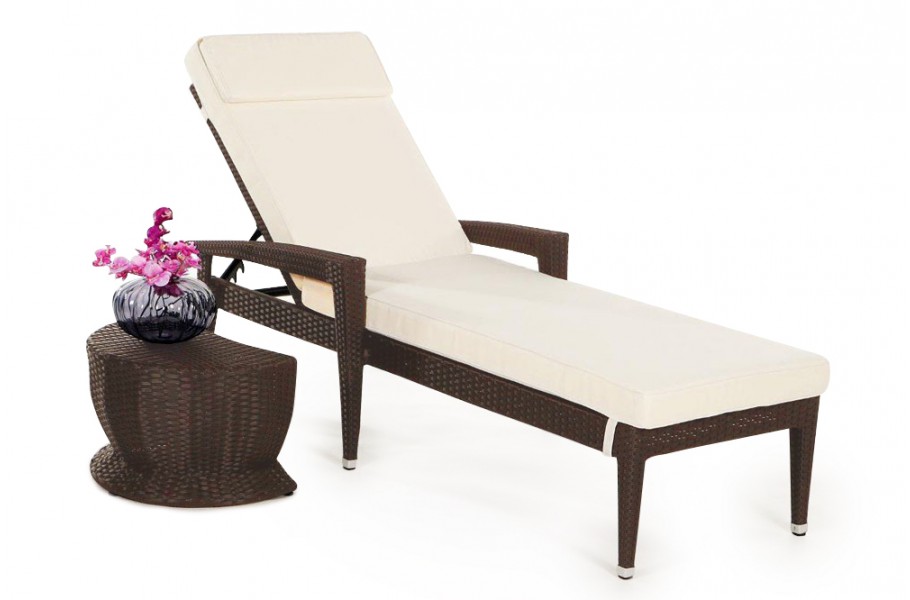 Gartenmöbel: Rattan Liege, Sonnenliege Florenz mit Beistellhocker Braun