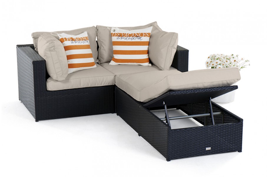 Panda Rattan Gartenmöbel schwarz - Überzug sandbraun