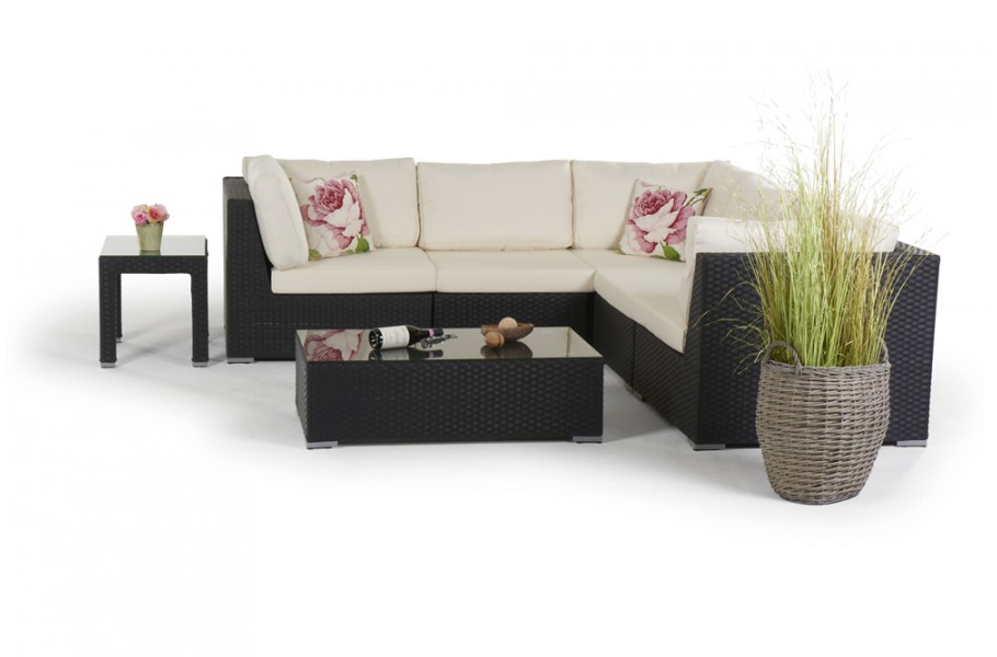 Long Beach Lounge Rattan Gartenmöbel schwarz