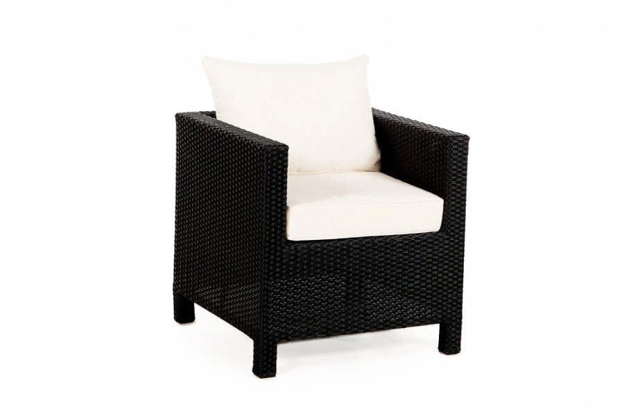Rattan Gartenlounge Pandora Sessel mit Armlehne Schwarz