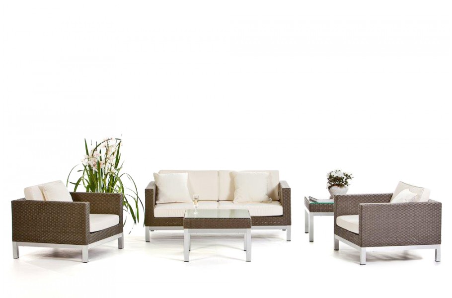 Rattan Lounge Sunshine Graubraun mit Überzug Beige