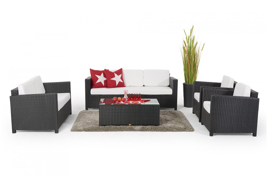 Westham Gartenmoebel Loungesofa schwarz Polster beige