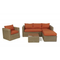 Brooklyn Rattan Lounge Natural round Überzug Orange