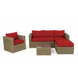 Brooklyn Rattan Lounge Natural round Überzug Rot