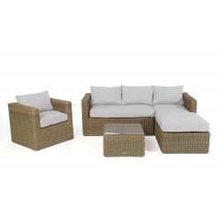 Brooklyn Rattan Lounge Natural round Überzug Grau